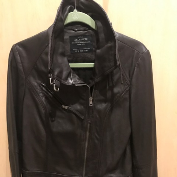 Dark Brown All Saints Leather Jacket - Picture 4 of 5
